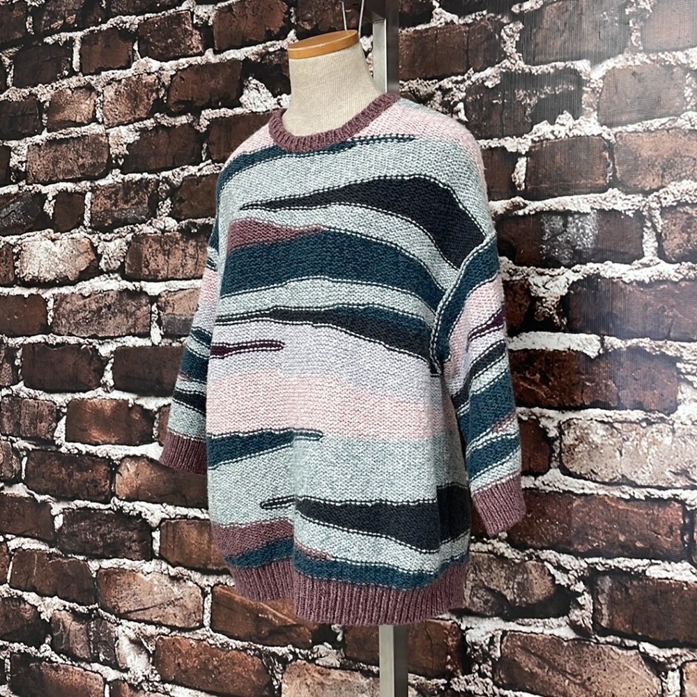 J. Jill Pure Jill Sweater Crew Neck Chunky Knit Pink Teal Size Medium M - Picture 5 of 13